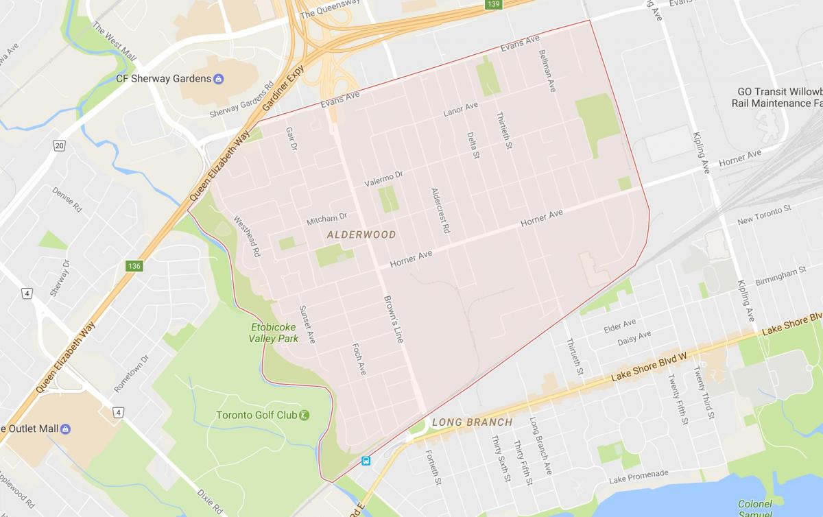 Mapa de Alderwood parkview es barri de Toronto