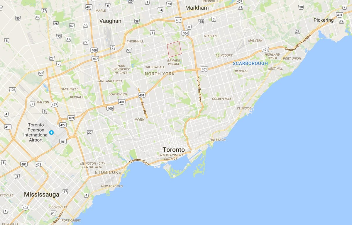 Mapa de Bayview Bosc – Steeles districte de Toronto