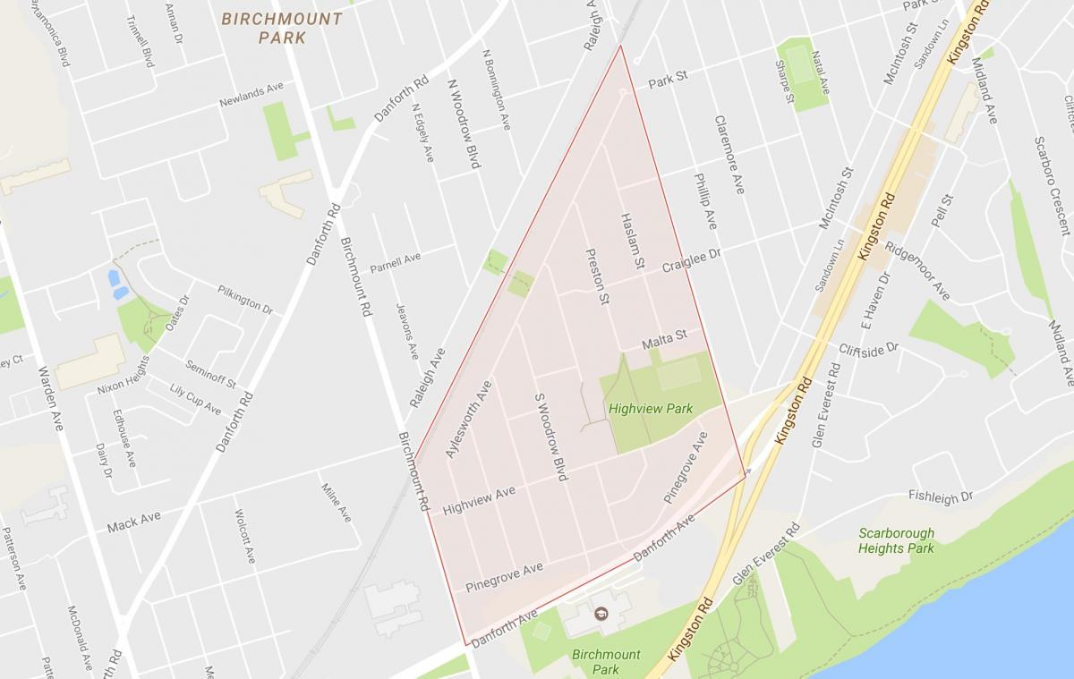 Mapa de Bedoll penya-Segat Altures barri de Toronto