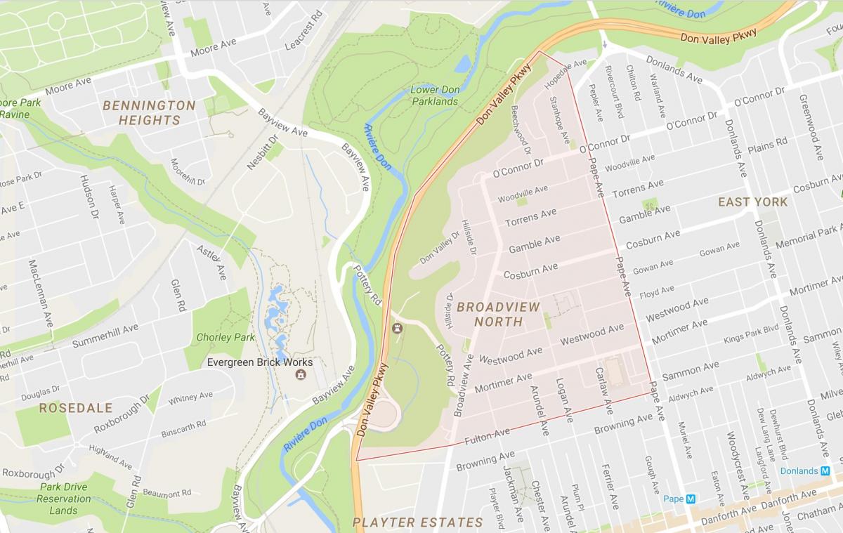Mapa de Broadview Nord barri de Toronto