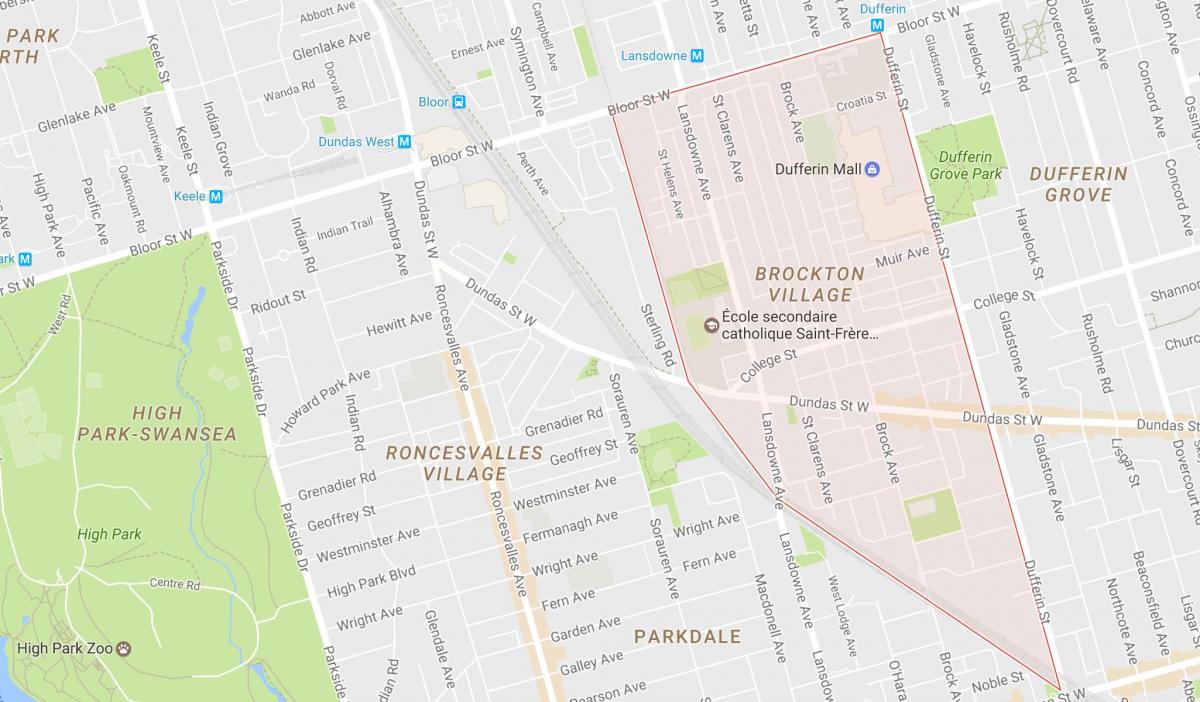 Mapa de Brockton Poble, barri de Toronto