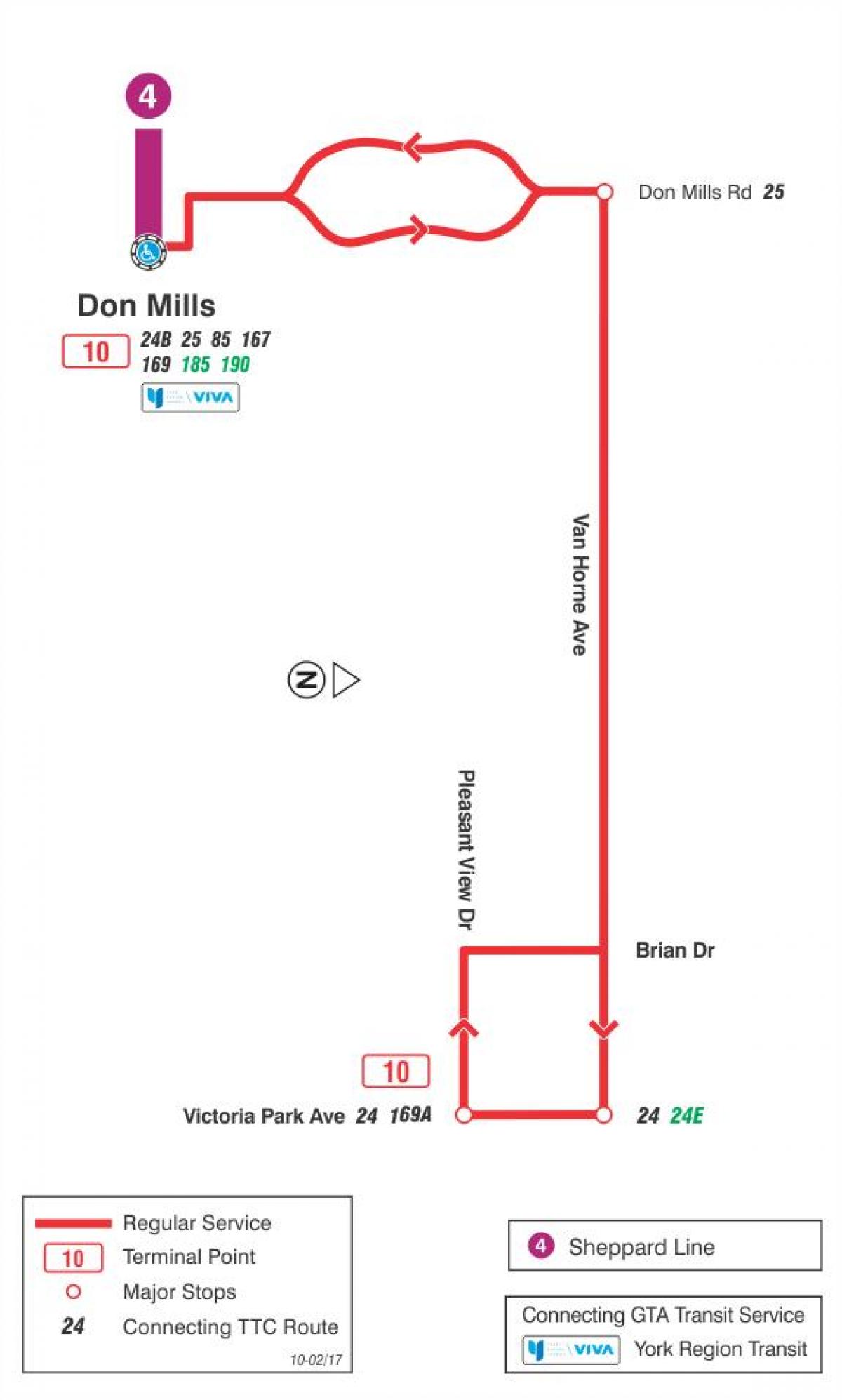 Mapa de TTC 10 Van Horne autobús de Toronto
