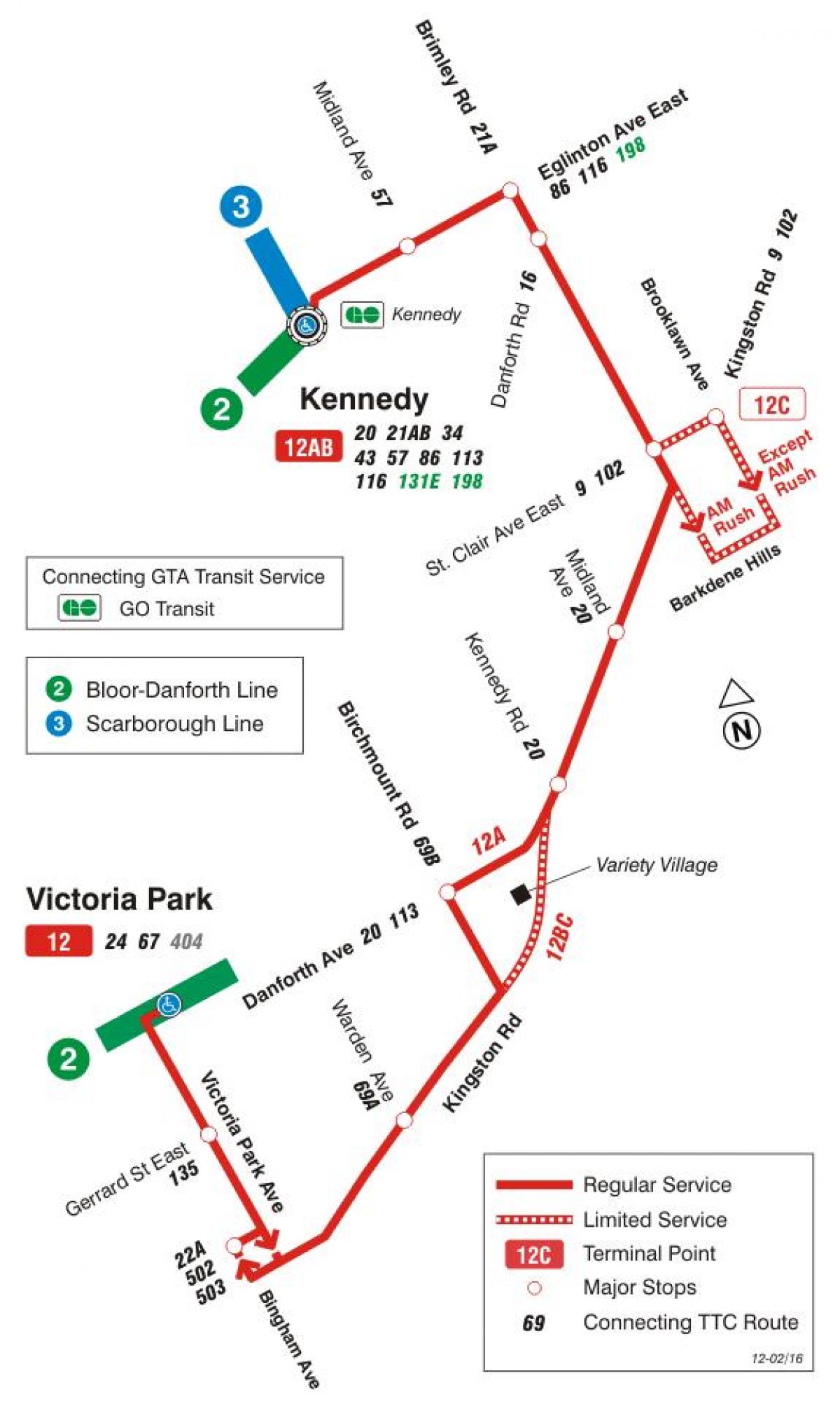 Mapa de TTC 12 Kingston Rd autobús de Toronto