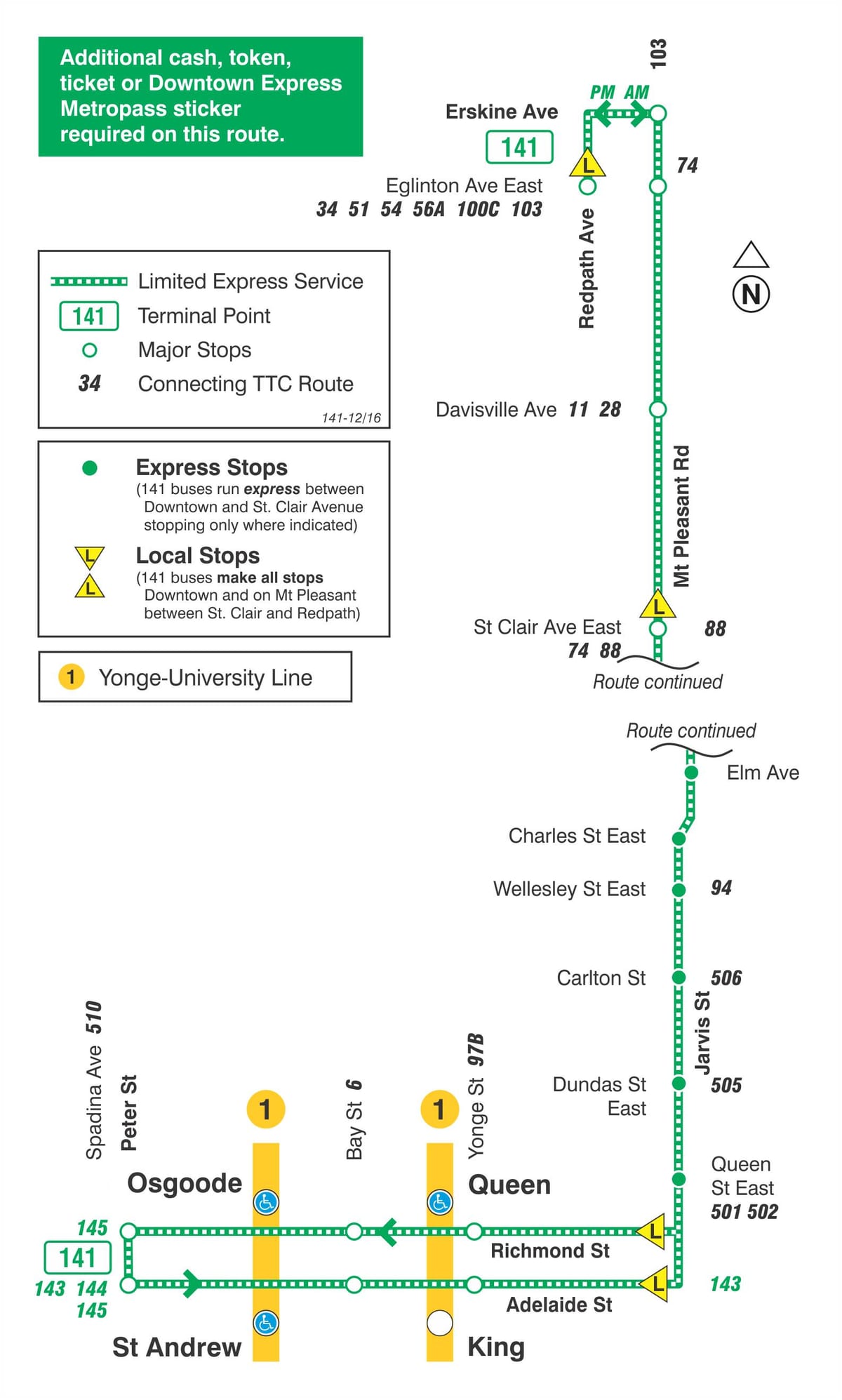 Mapa de TTC 141 Centre / Mt Agradable Express autobús de Toronto