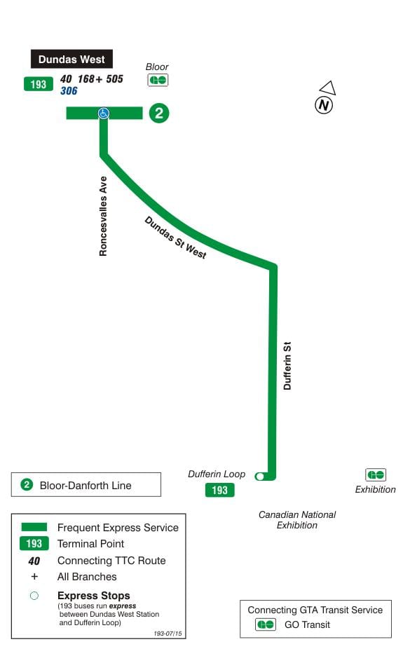 Mapa de TTC 193 Exposició Coet autobús de Toronto