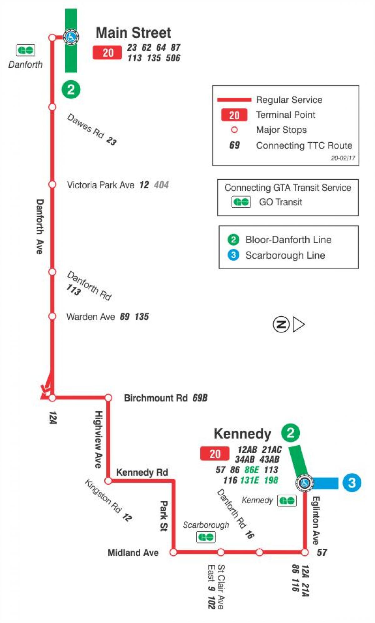 Mapa de TTC 20 penya-segat escarpat autobús de Toronto