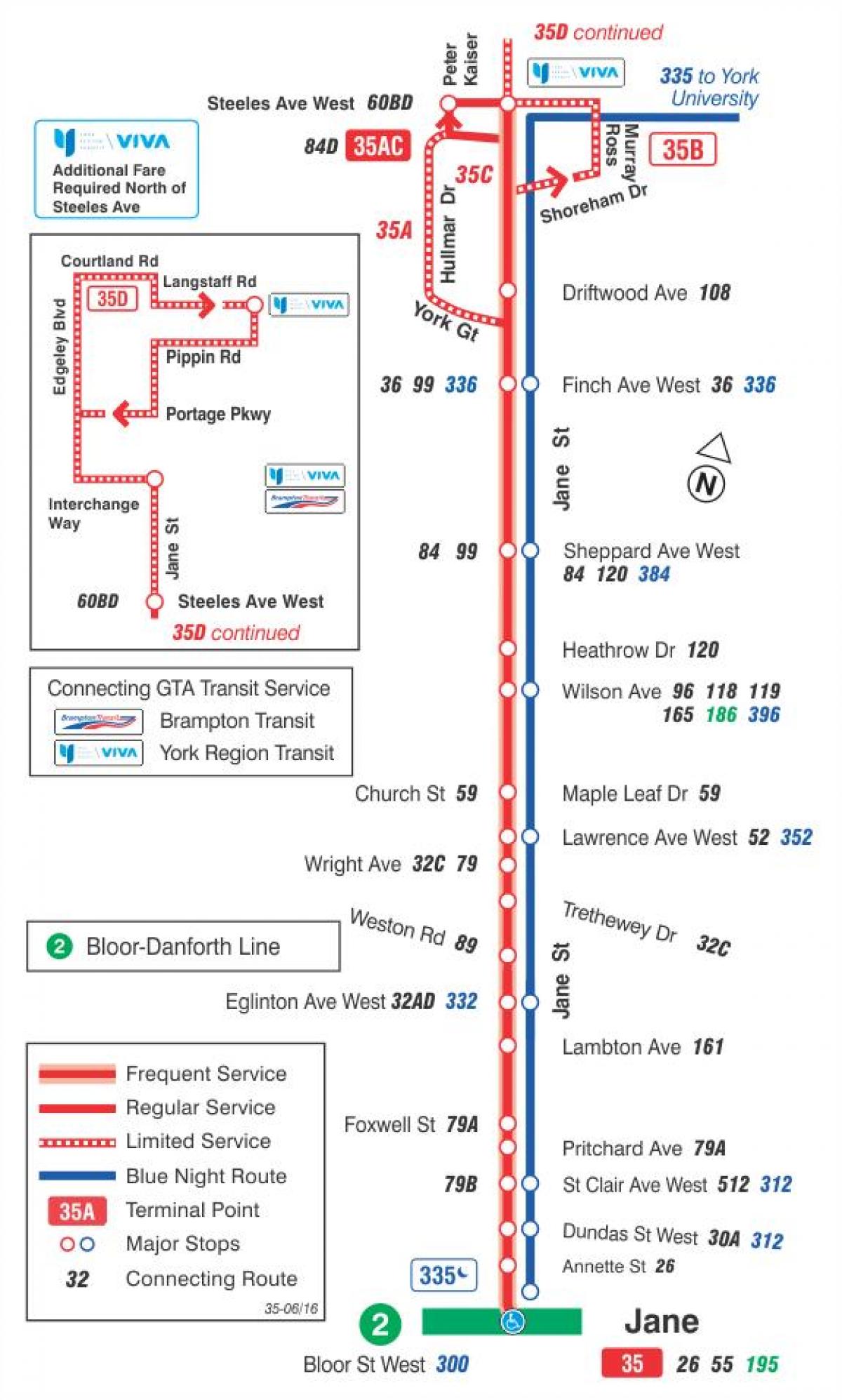 Mapa de TTC 35 Jane autobús de Toronto