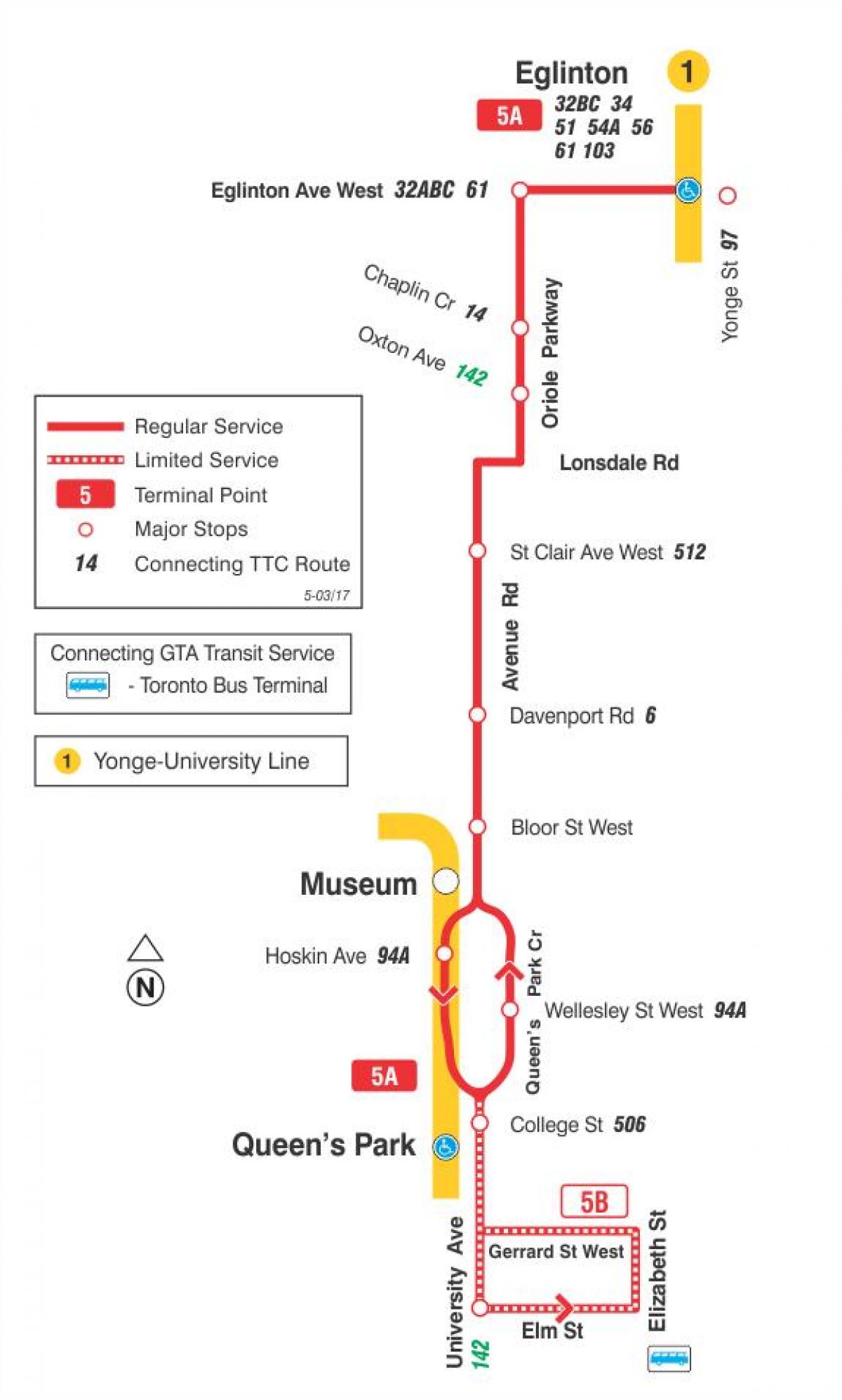 Mapa de TTC 5 Avinguda Rd autobús de Toronto