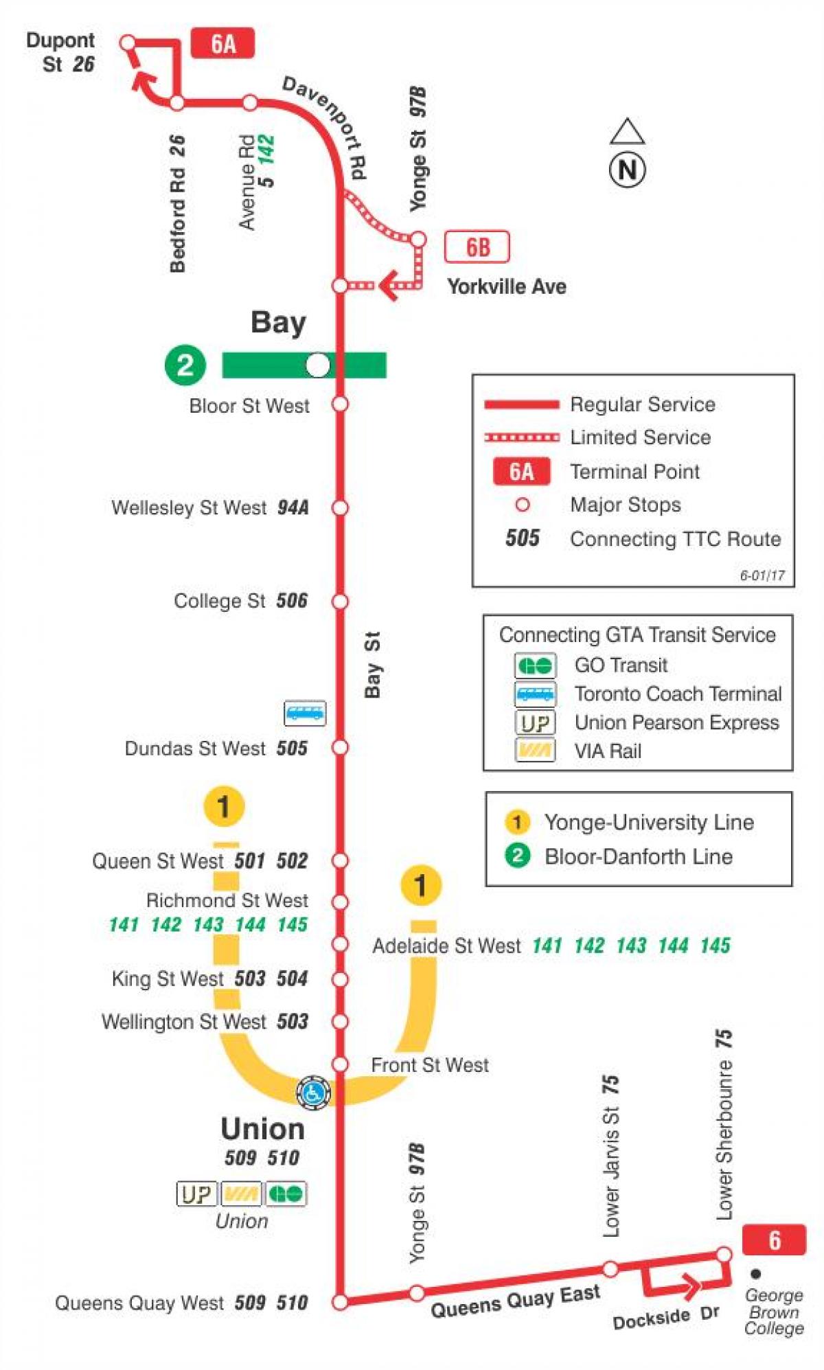 Mapa de TTC 6 Badia autobús de Toronto