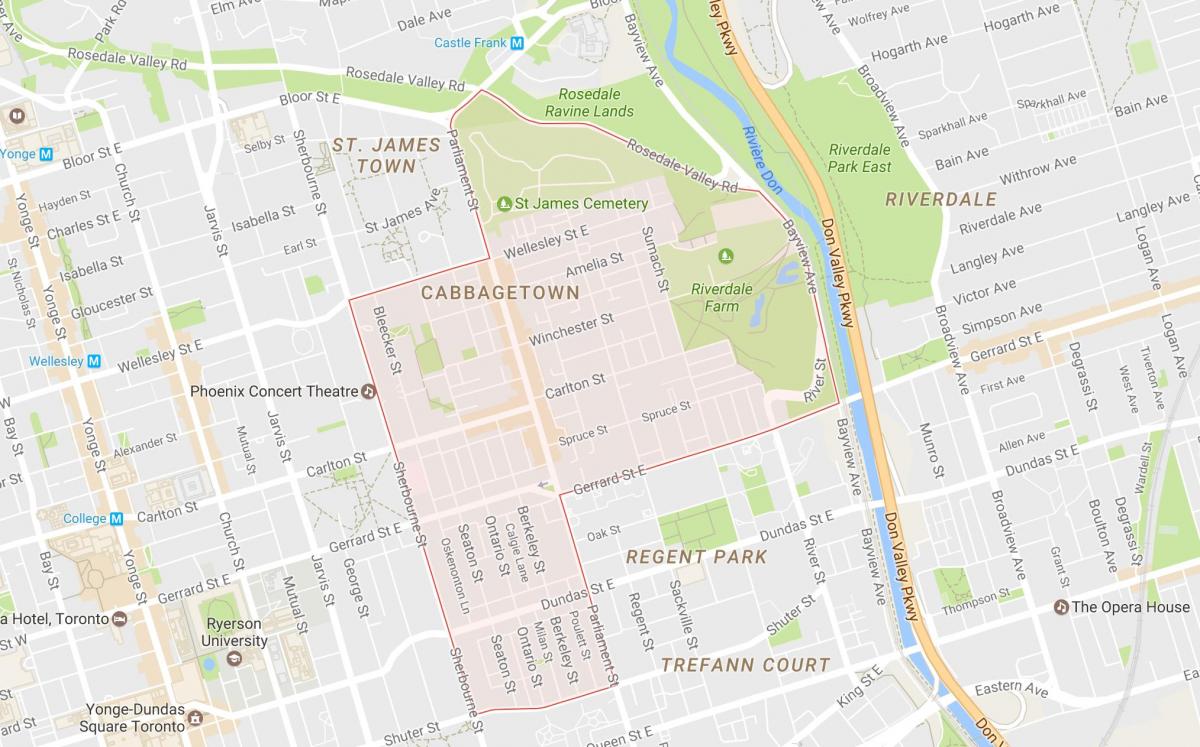 Mapa de Cabbagetown barri de Toronto