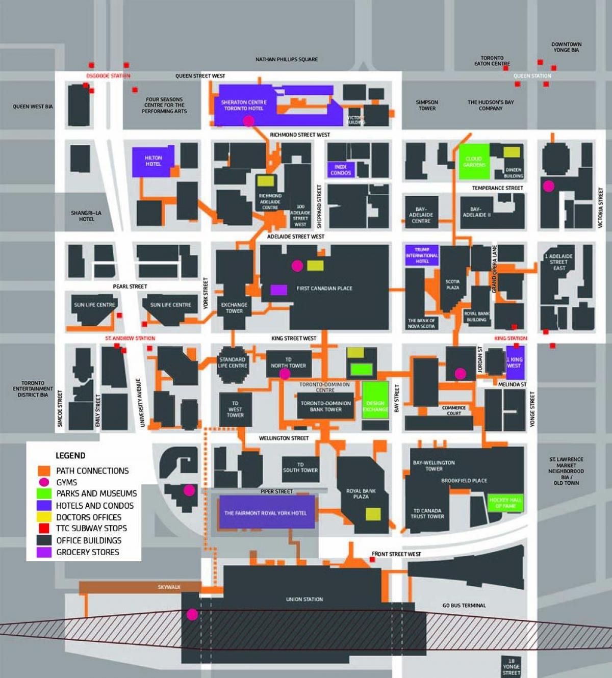 Mapa de la Ruta de Toronto Centre de la Passarel.la de Vianants