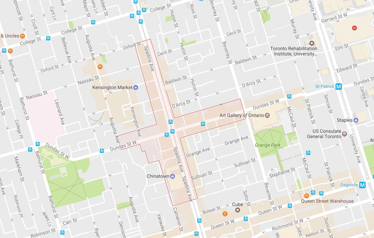 Mapa de Chinatown barri de Toronto