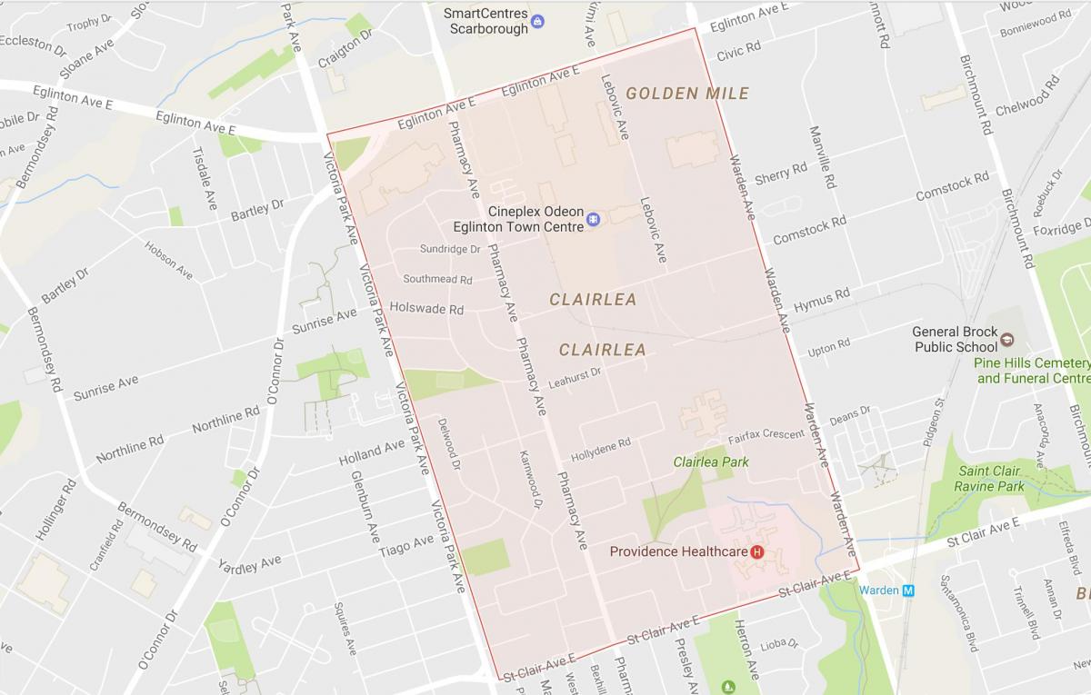 Mapa de Clairlea barri de Toronto