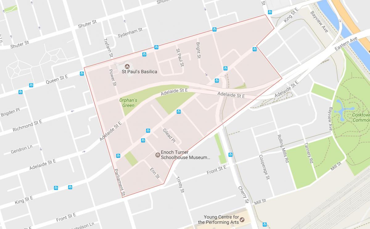 Mapa de Corktown barri de Toronto