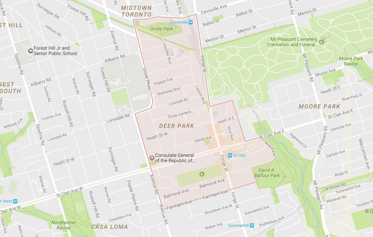 Mapa de Deer Park al barri de Toronto