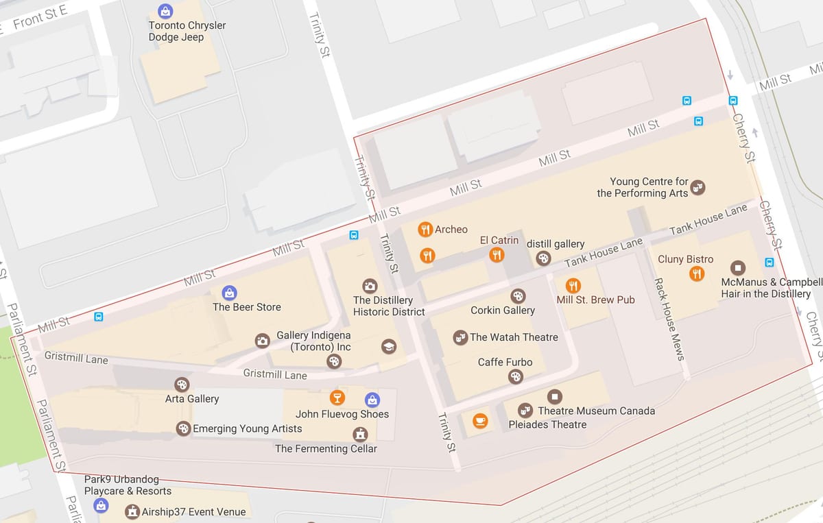 Mapa de la Destil · leria de Barri barri de Toronto