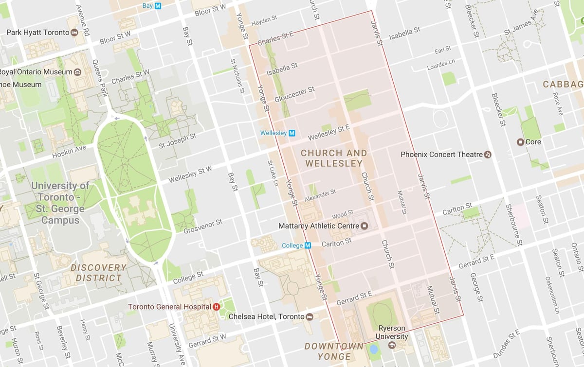 Mapa de l'Església i de Wellesley barri de Toronto