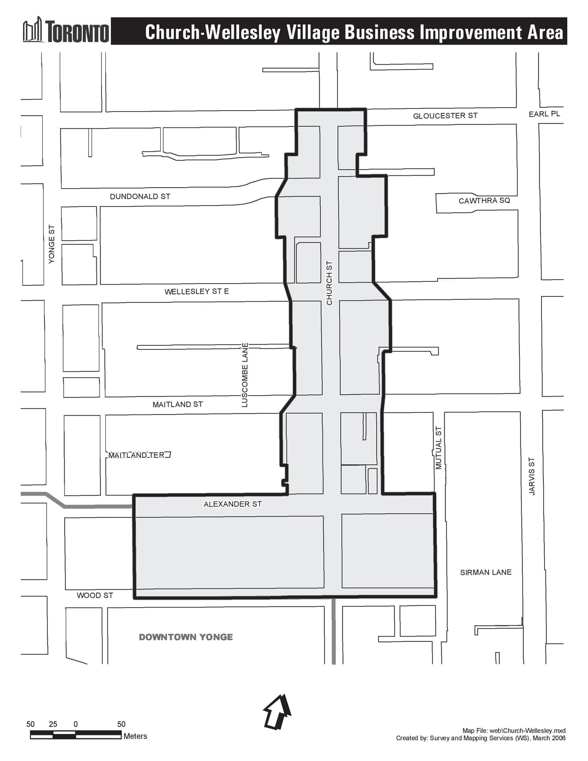 Mapa de l'Església-Wellesley Poble de negoci Millora de la Zona de Toronto