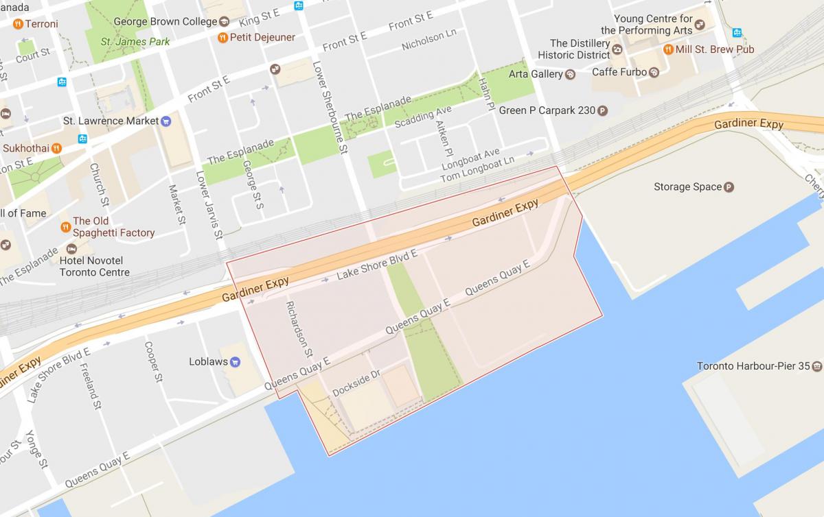 Mapa de l'Est Bayfront barri de Toronto