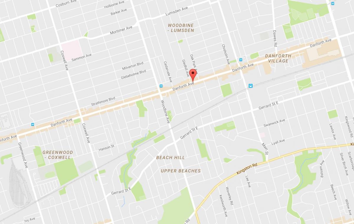 Mapa de l'Est Danforth barri de Toronto