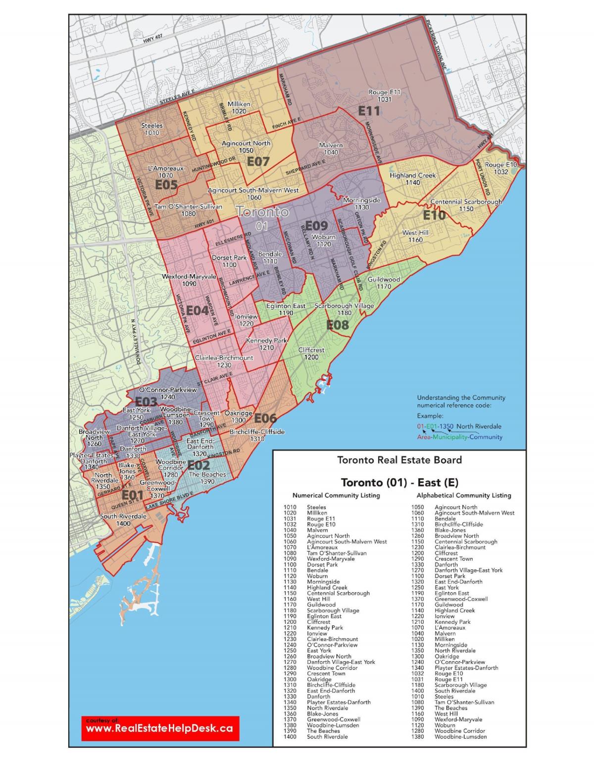 Mapa de l'est de Toronto