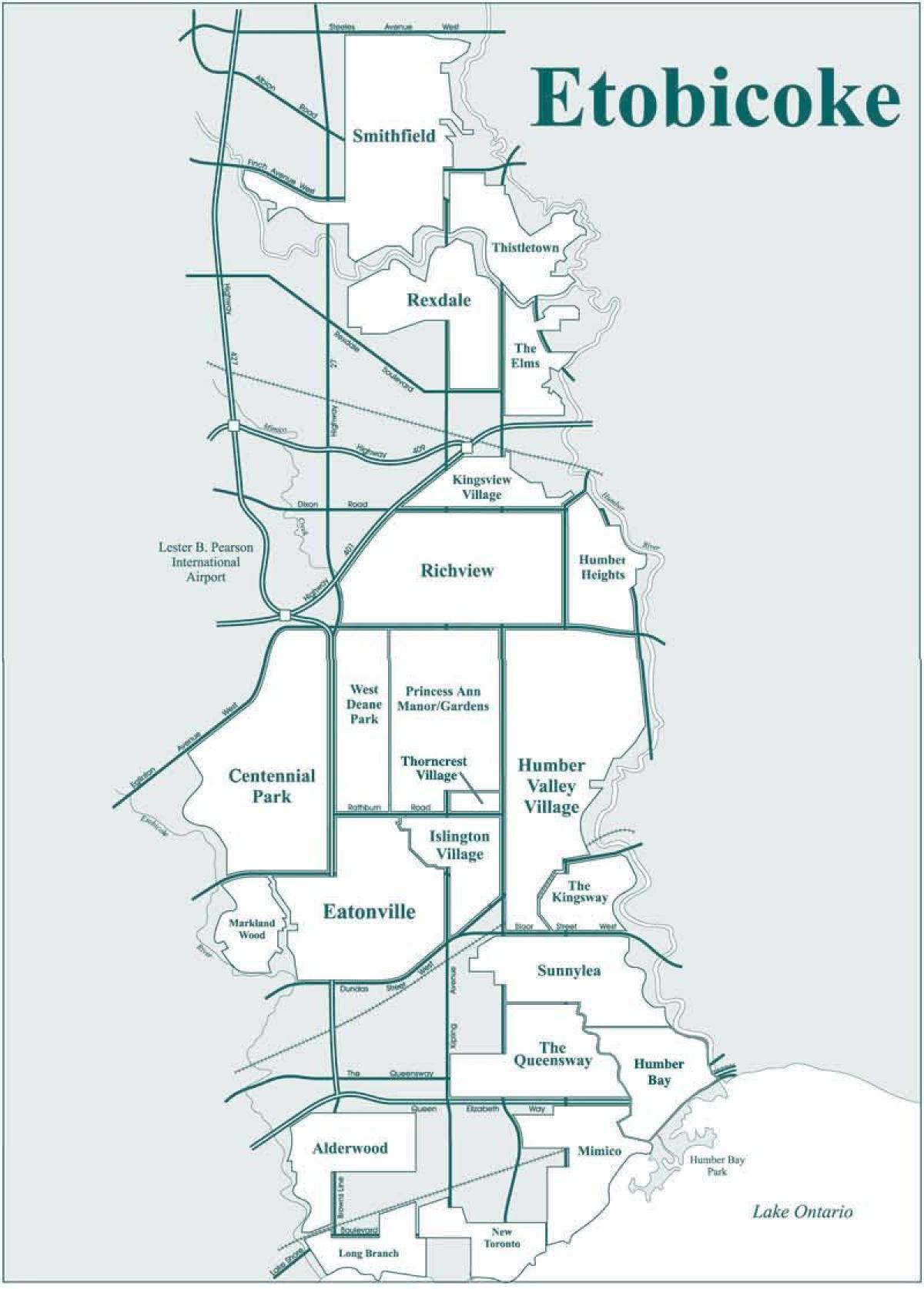 Mapa d'Etobicoke barri de Toronto