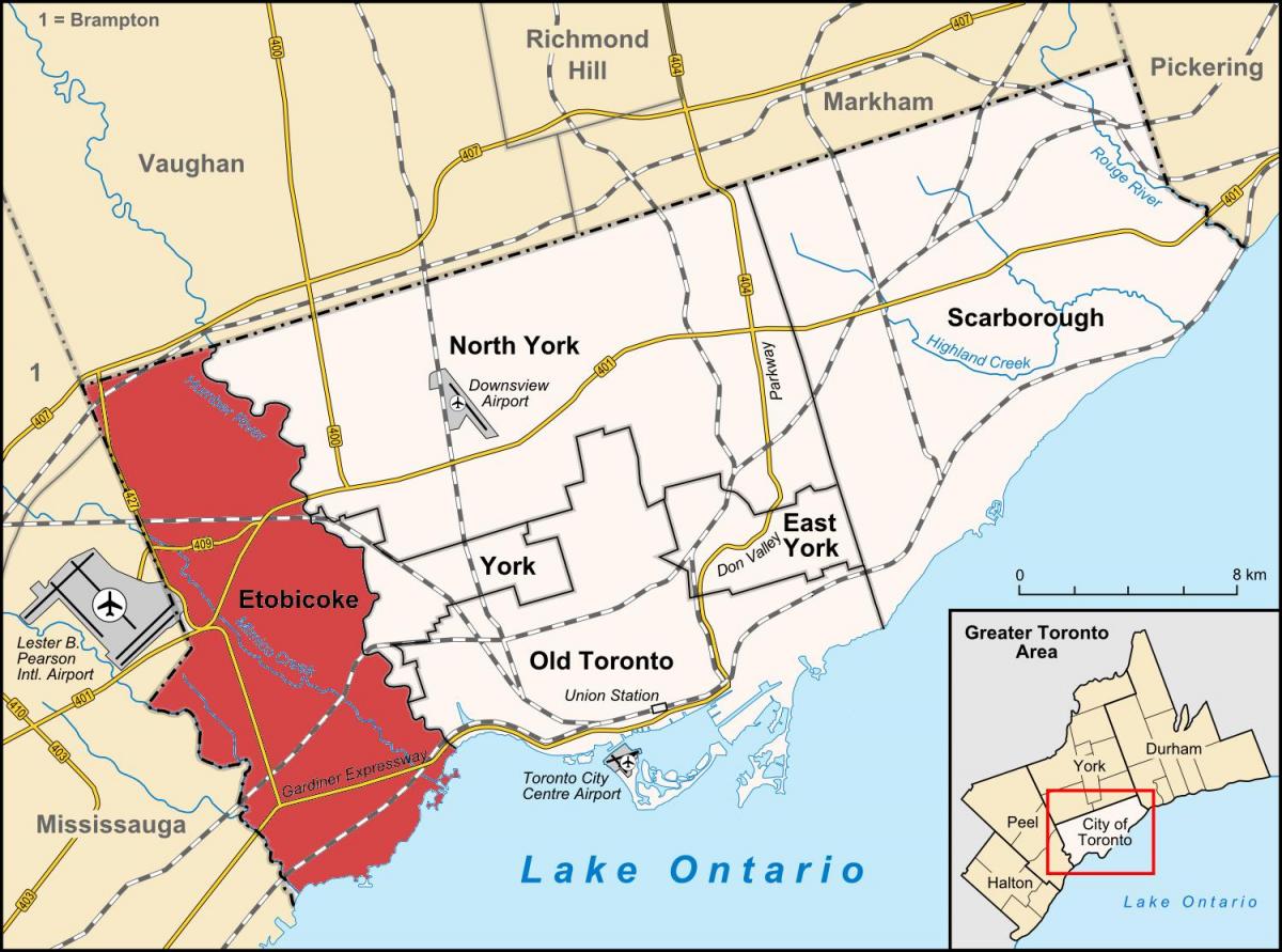 Mapa d'Etobicoke districte de Toronto