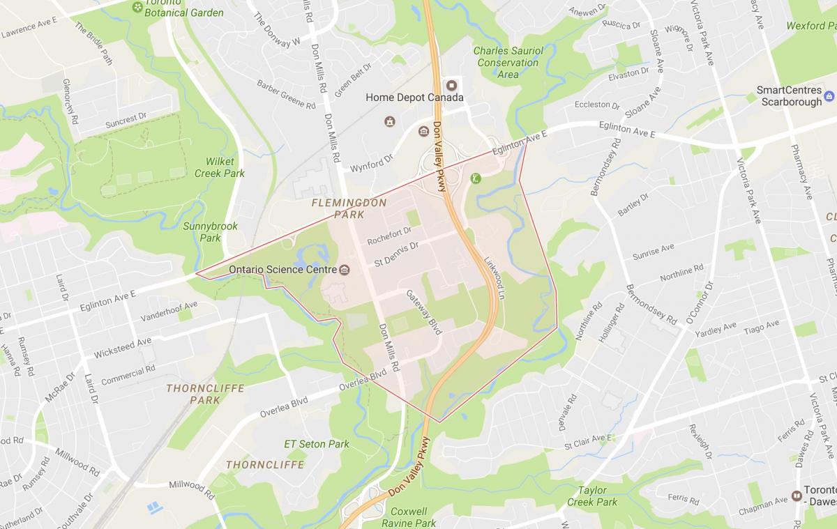 Mapa de Flemingdon Parc barri de Toronto