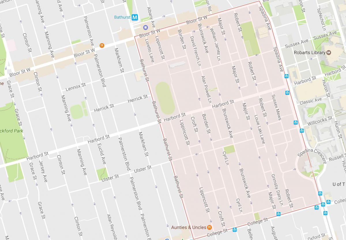 Mapa de Harbord Poble, barri de Toronto