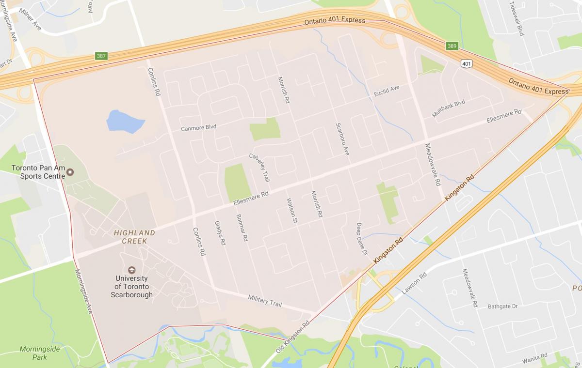 Mapa de Highland Creek barri de Toronto