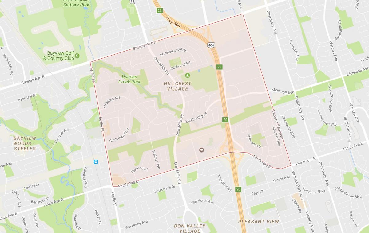 Mapa de Hillcrest Poble, barri de Toronto