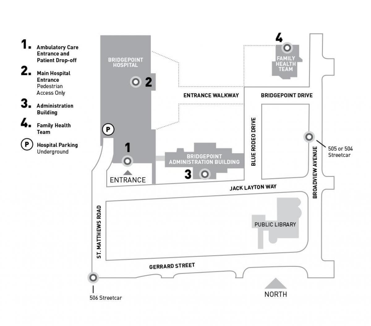 Mapa de l'Hospital del Sinaí Sistema de Salut-Bridgepoint Toronto