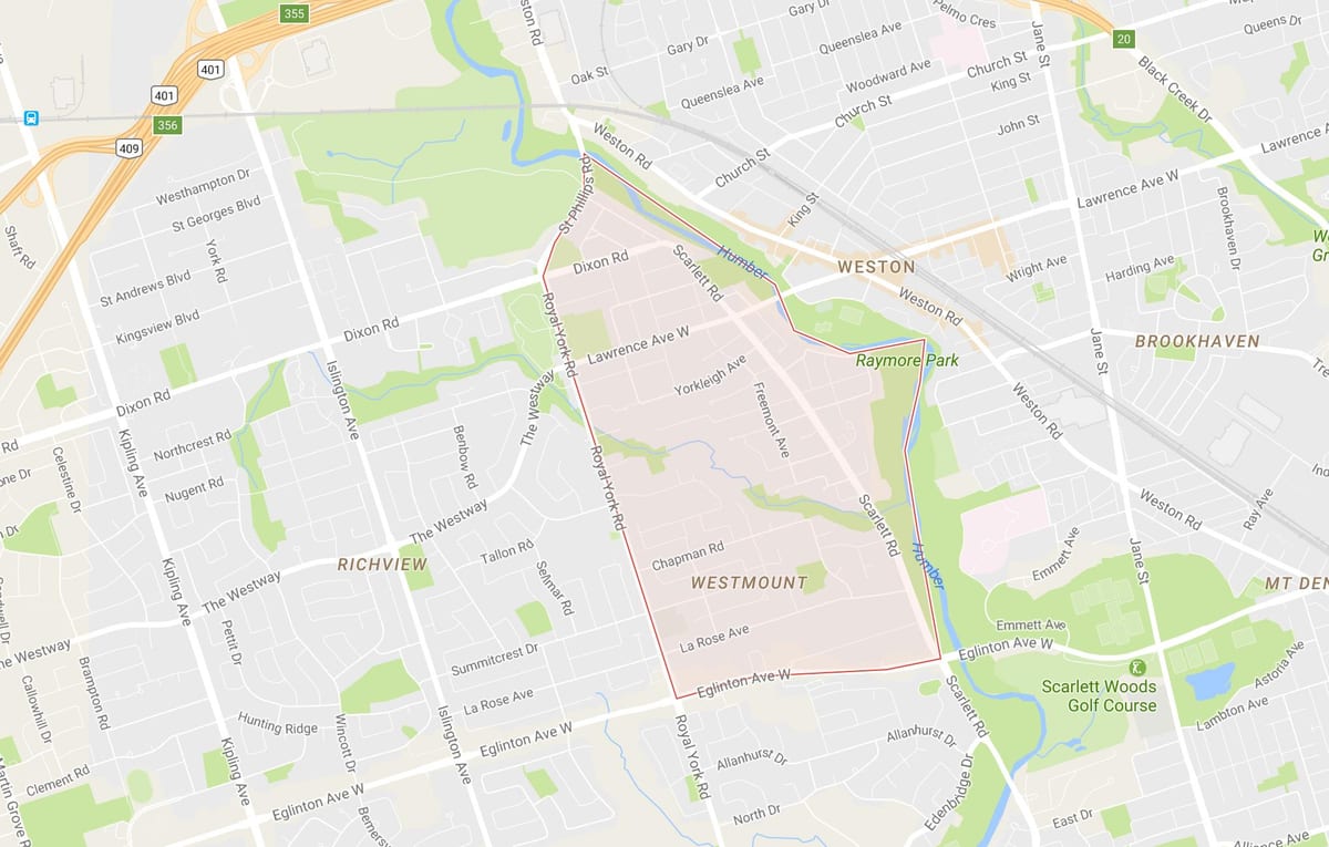 Mapa de Humber Altures – Westmount barri de Toronto