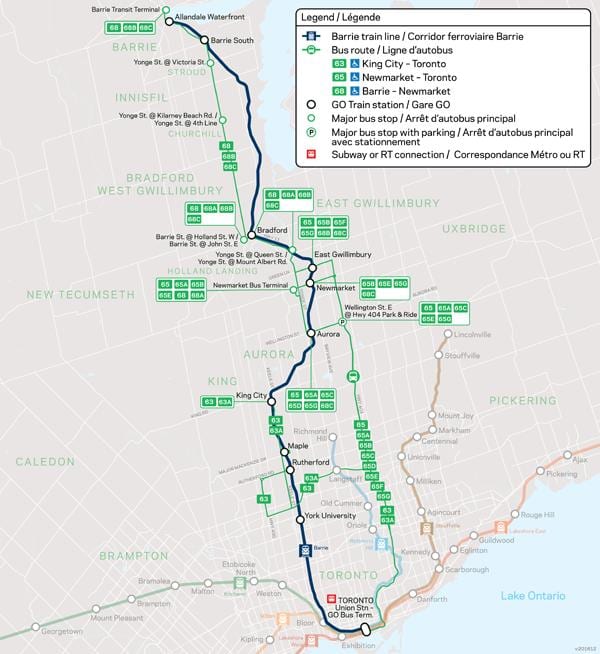 Mapa de la línia Barrie Anar Trànsit
