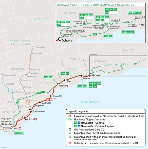 Mapa de la línia Lakeshore Est Anar Trànsit