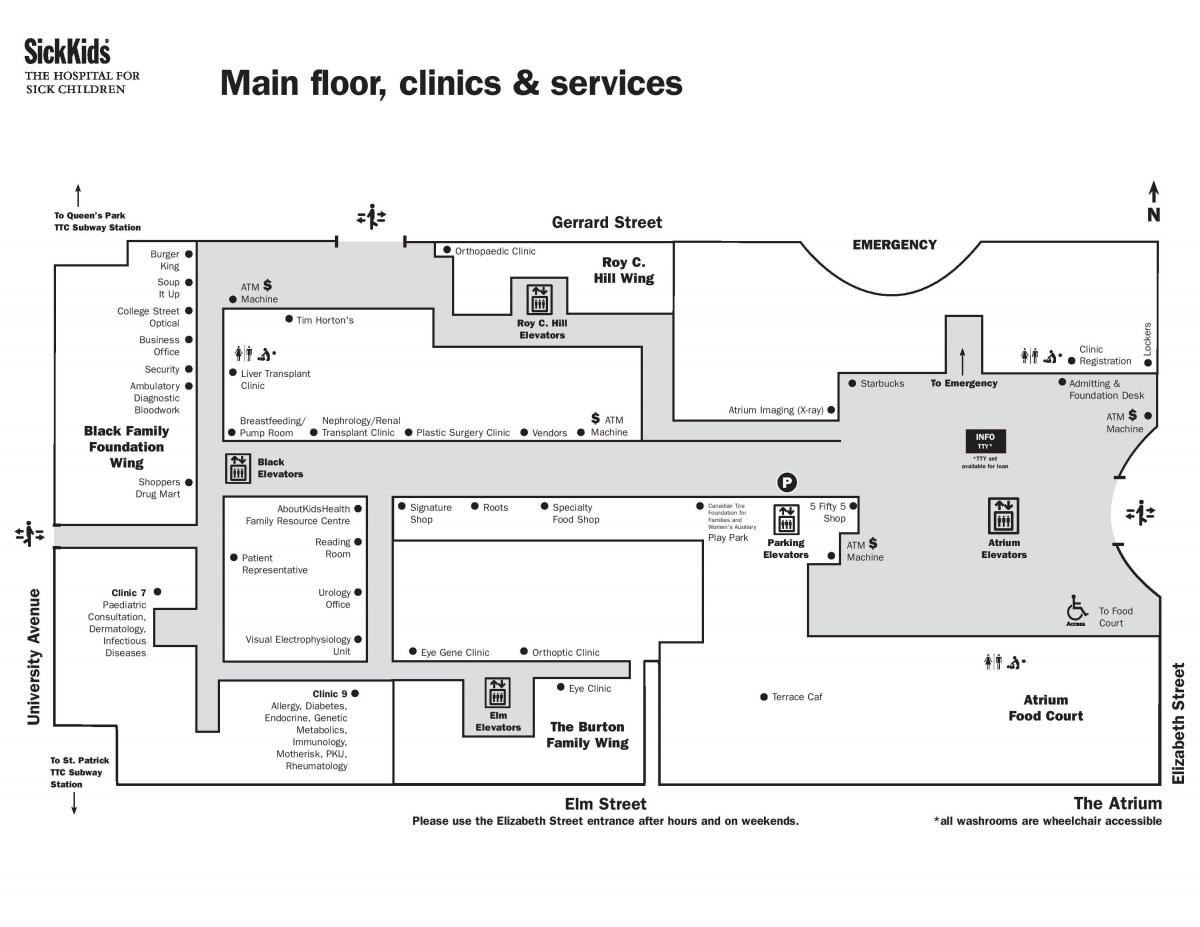 Mapa de L'Hospital per a xiquets Malalts de Toronto planta principal