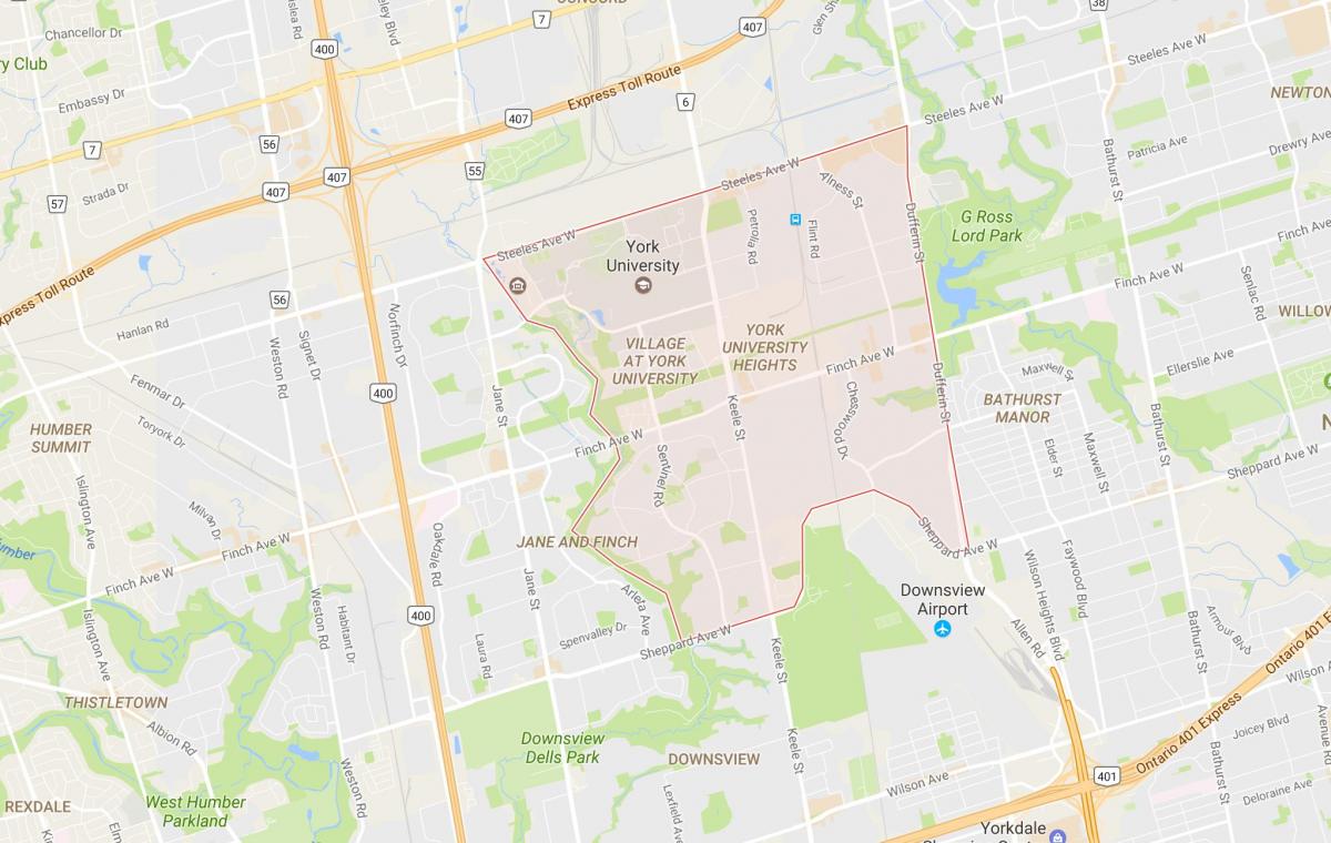 Mapa de la Universitat de York Altures barri de Toronto