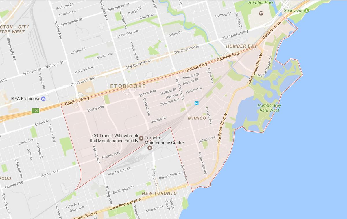 Mapa de Mimico barri de Toronto