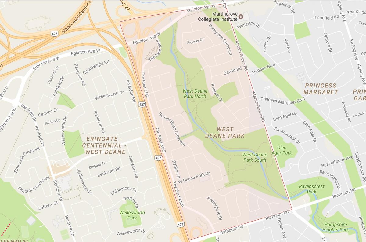 Mapa de l'Oest Deane Parc barri de Toronto