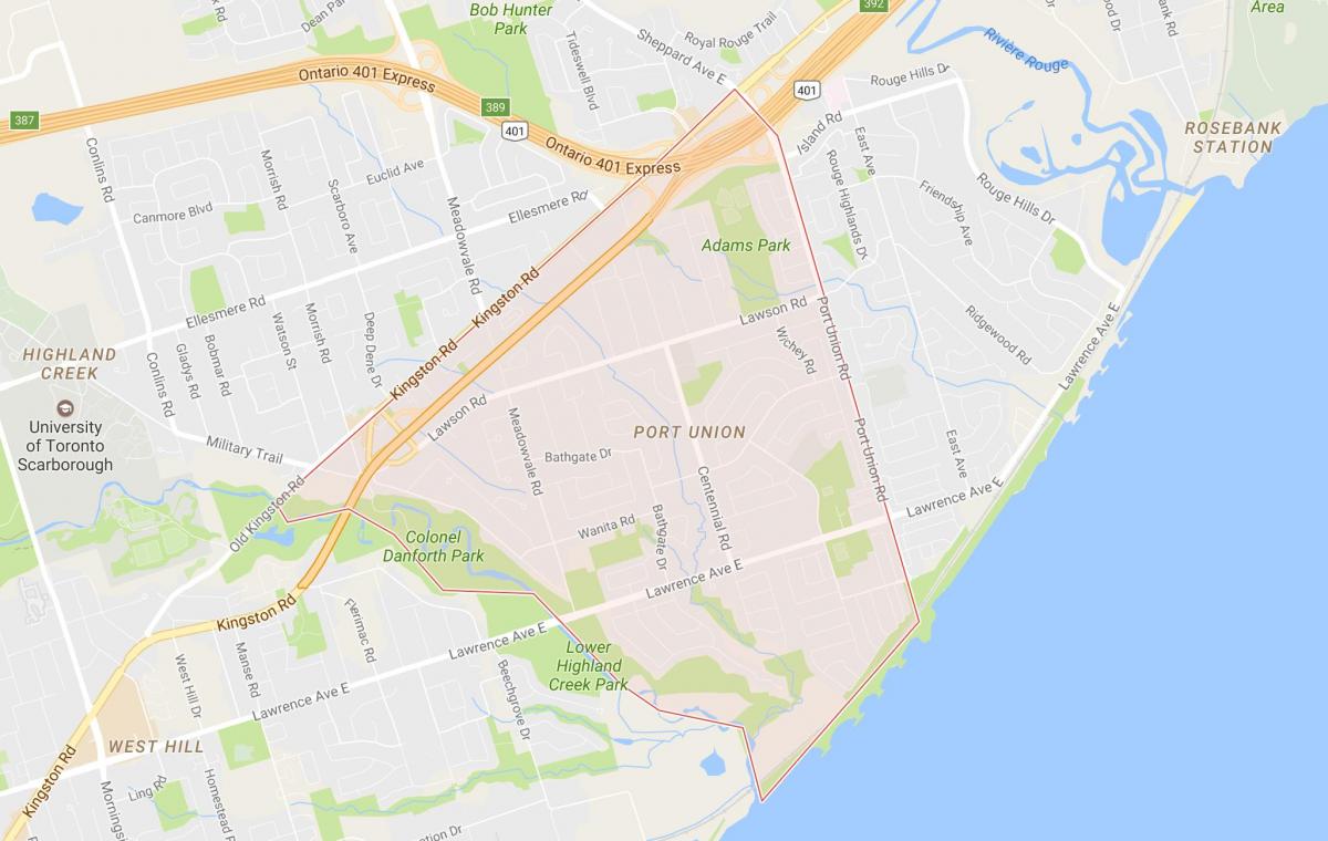 Mapa del Port de la Unió barri de Toronto