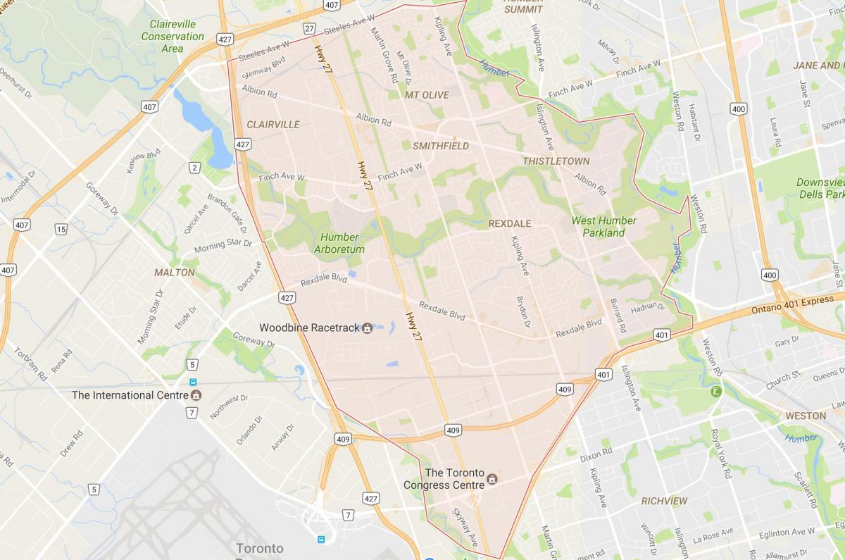 Mapa de Rexdale barri de Toronto