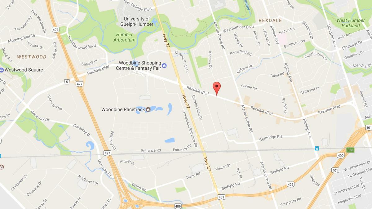 Mapa de Rexdale boulevard de Toronto