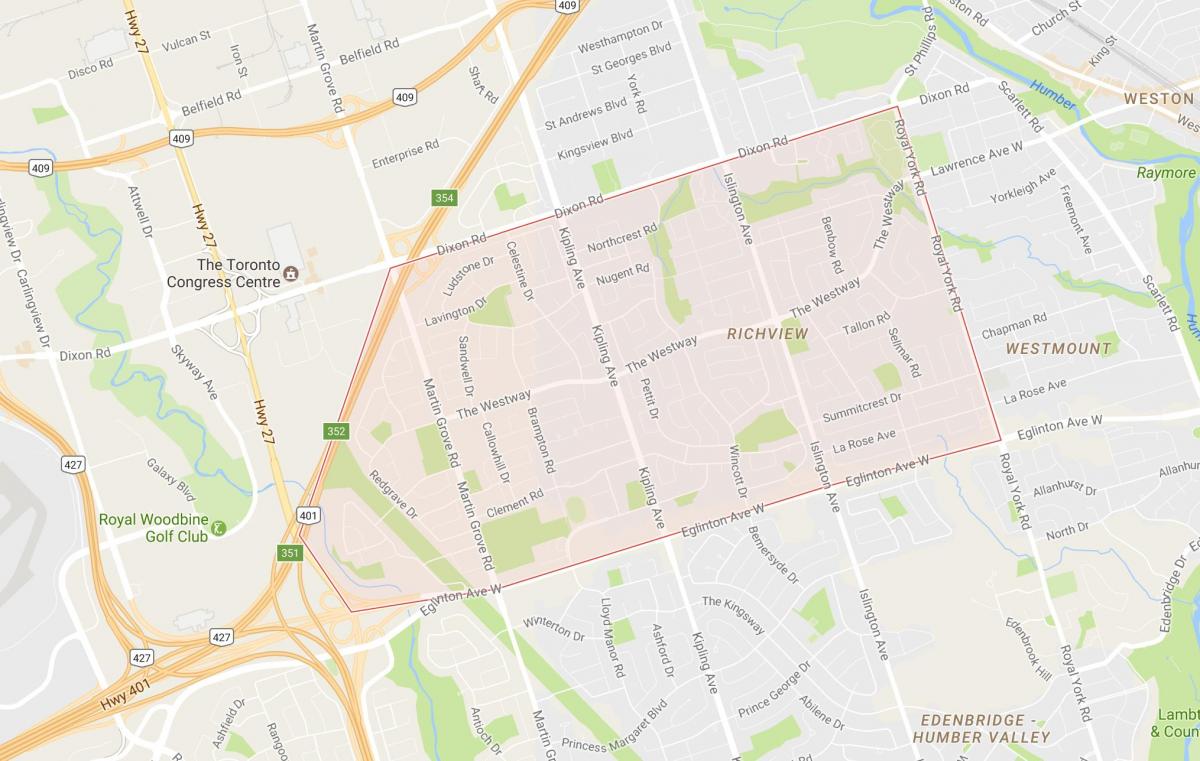Mapa de Richview barri de Toronto