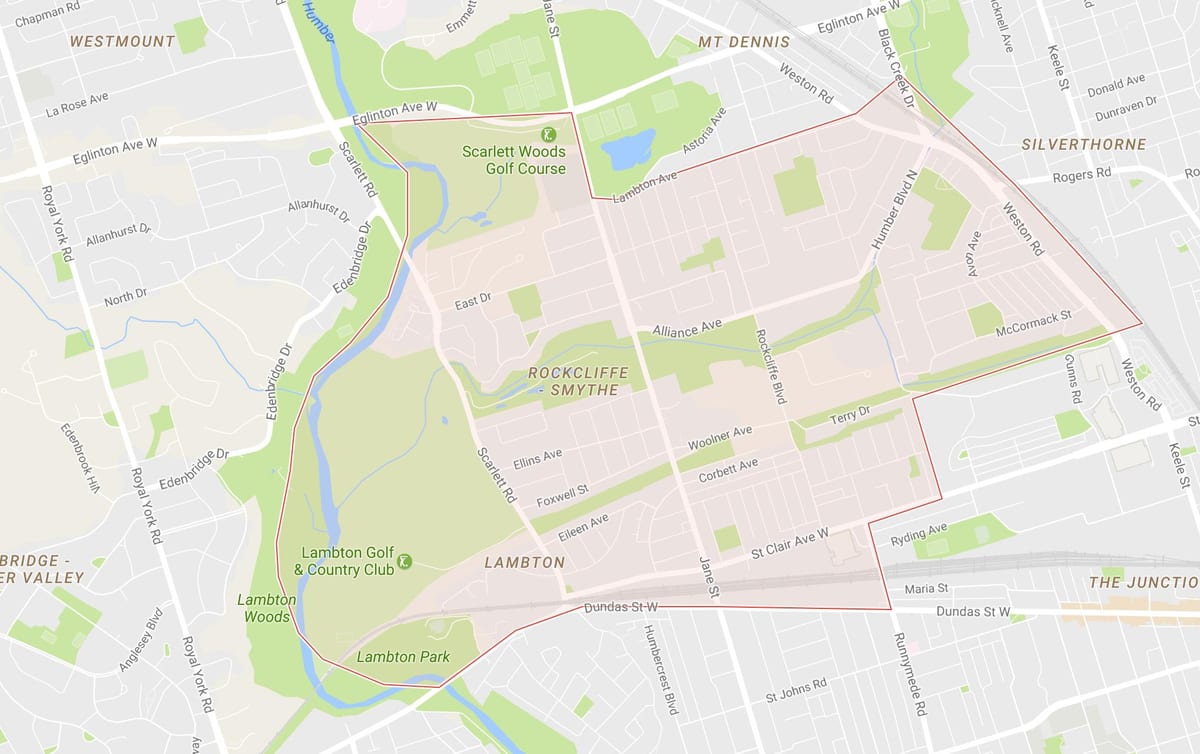 Mapa de Rockcliffe–Smythe barri de Toronto