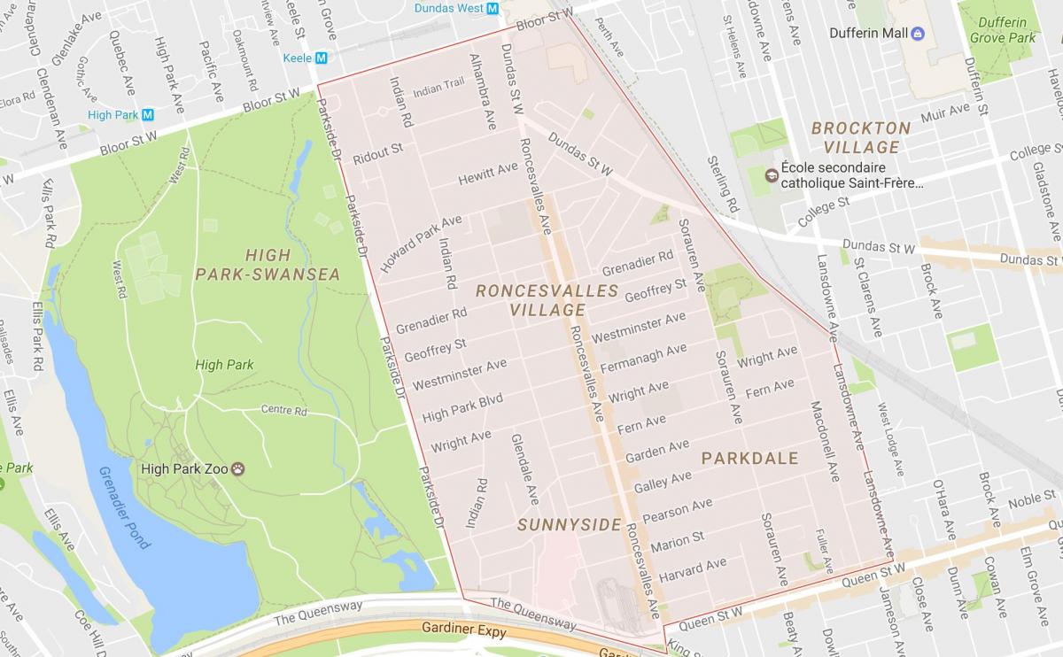 Mapa de Roncesvalles barri de Toronto