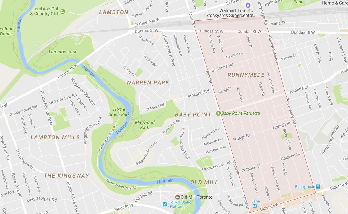 Mapa de Runnymede barri de Toronto
