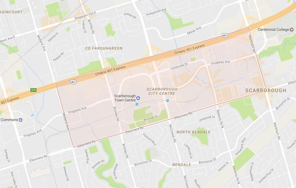 Mapa de Scarborough Ciutat Centre barri de Toronto