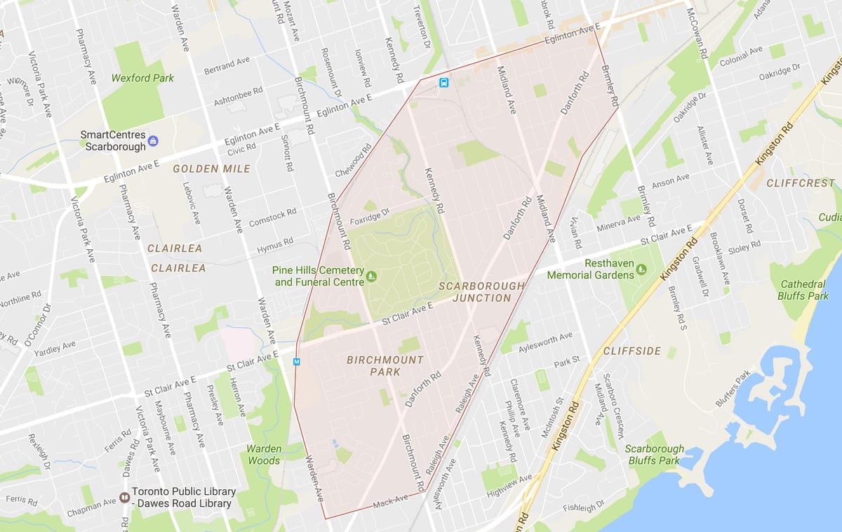 Mapa de Scarborough Cruïlla barri de Toronto