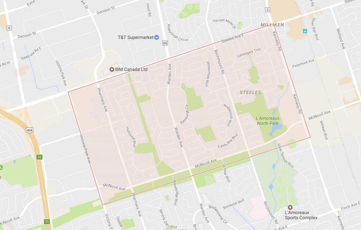 Mapa de Steeles barri de Toronto