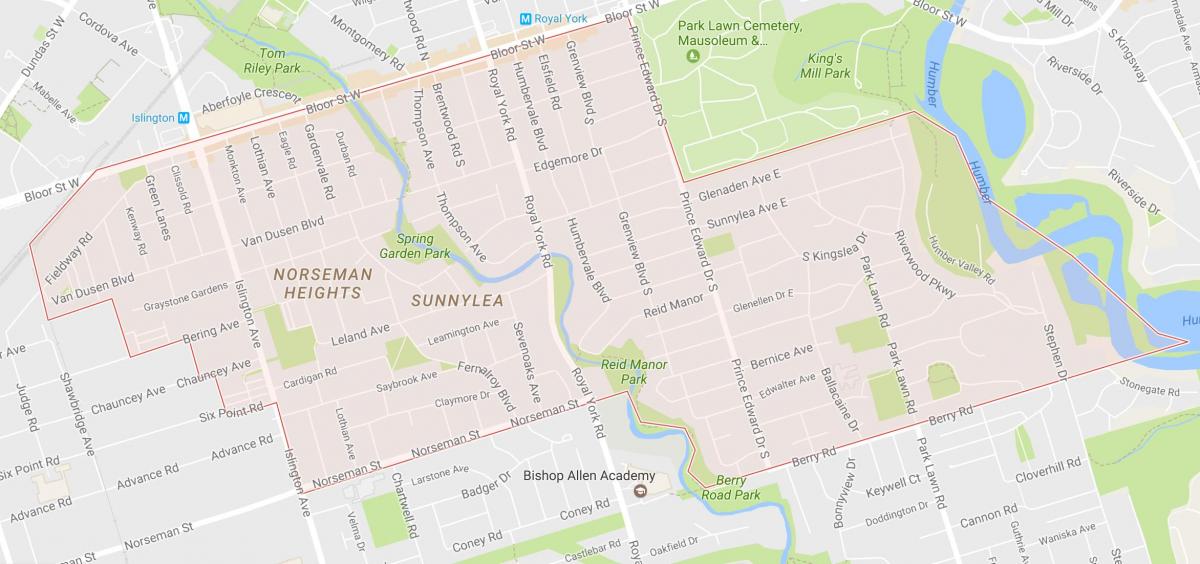 Mapa de Sunnylea barri barri de Toronto